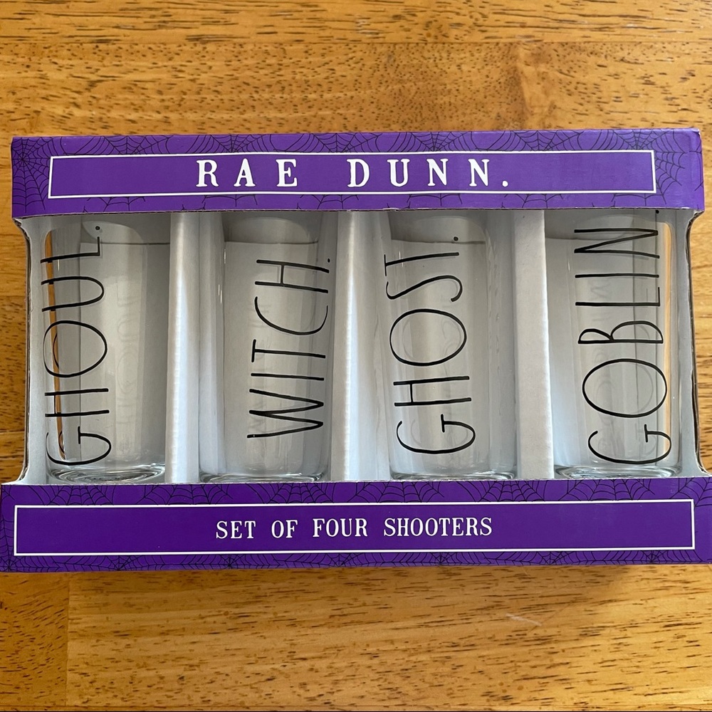 Rae Dunn GHOUL, WITCH, GHOST & GOBLIN Shooter Shot Halloween Glasses NEW!!